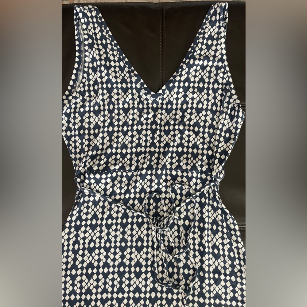 LOFT White and Blue Sleeveless Midi Sundress - Picture 2 of 4
